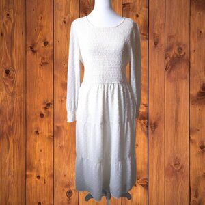 Annebouti Women's Large Long Puff Sleeve Smocked Swiss Dot Dress Cottagecore